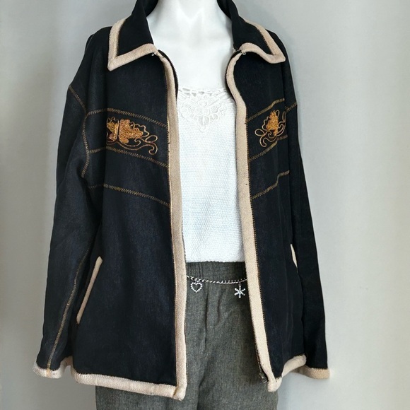 Women's Navy and Tan Embroidered Jacket - Picture 6 of 9